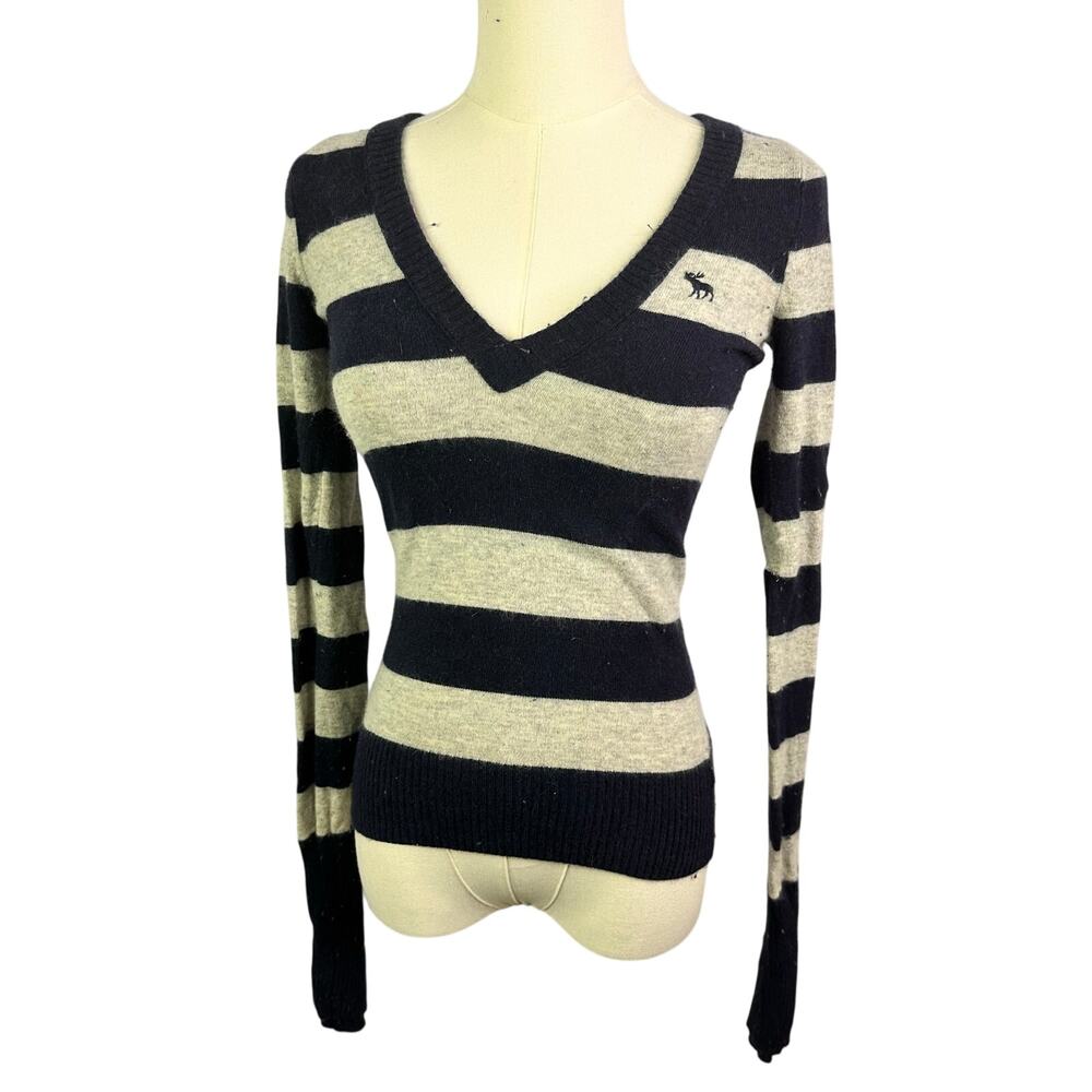 Abercrombie & Fitch Striped Babydoll Sweater Y2K Preppy Deep VNeck Bella Swan
